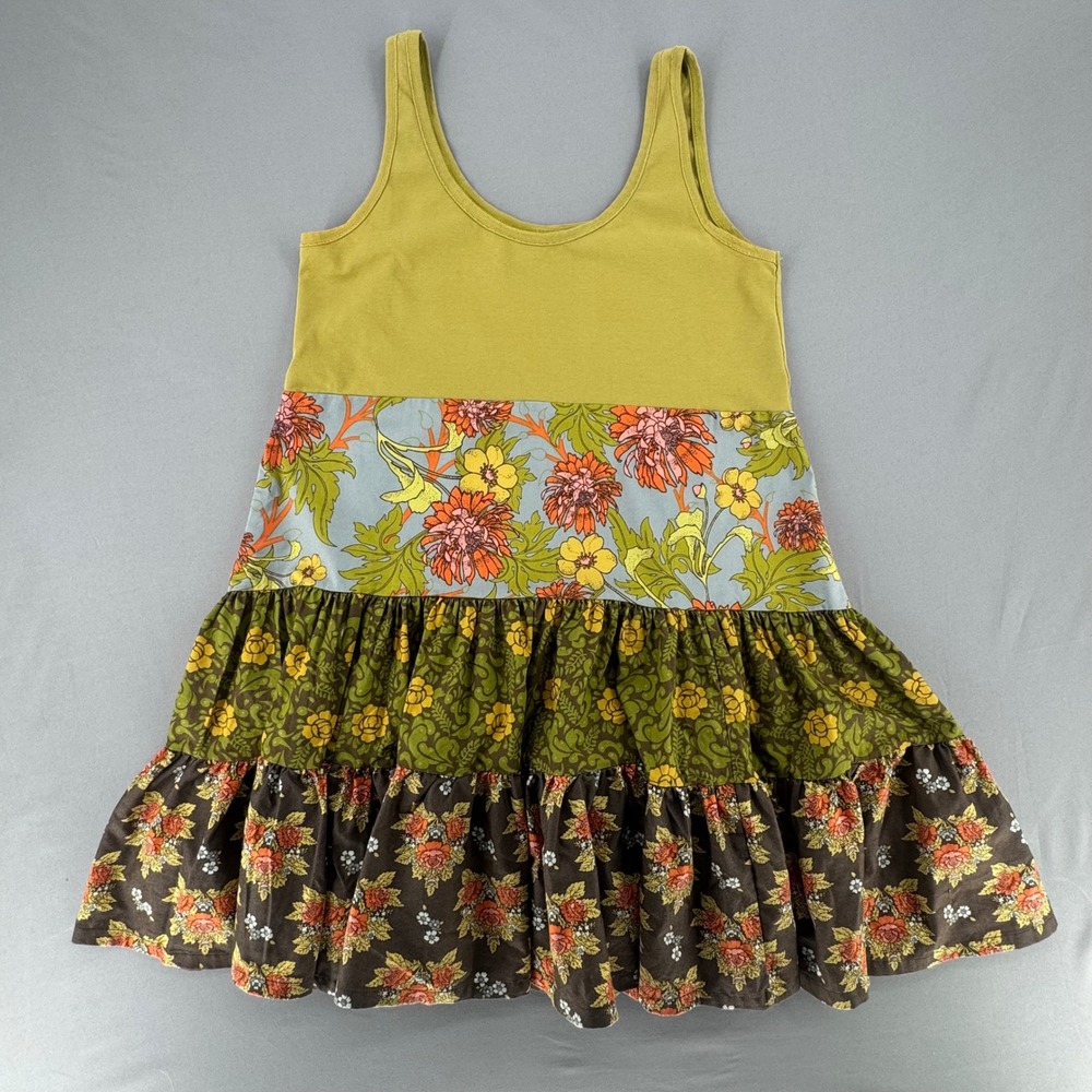 Matilda Jane Womens Tiered Floral Tank Dress Oliveโ Green Blue Brown Size Medium